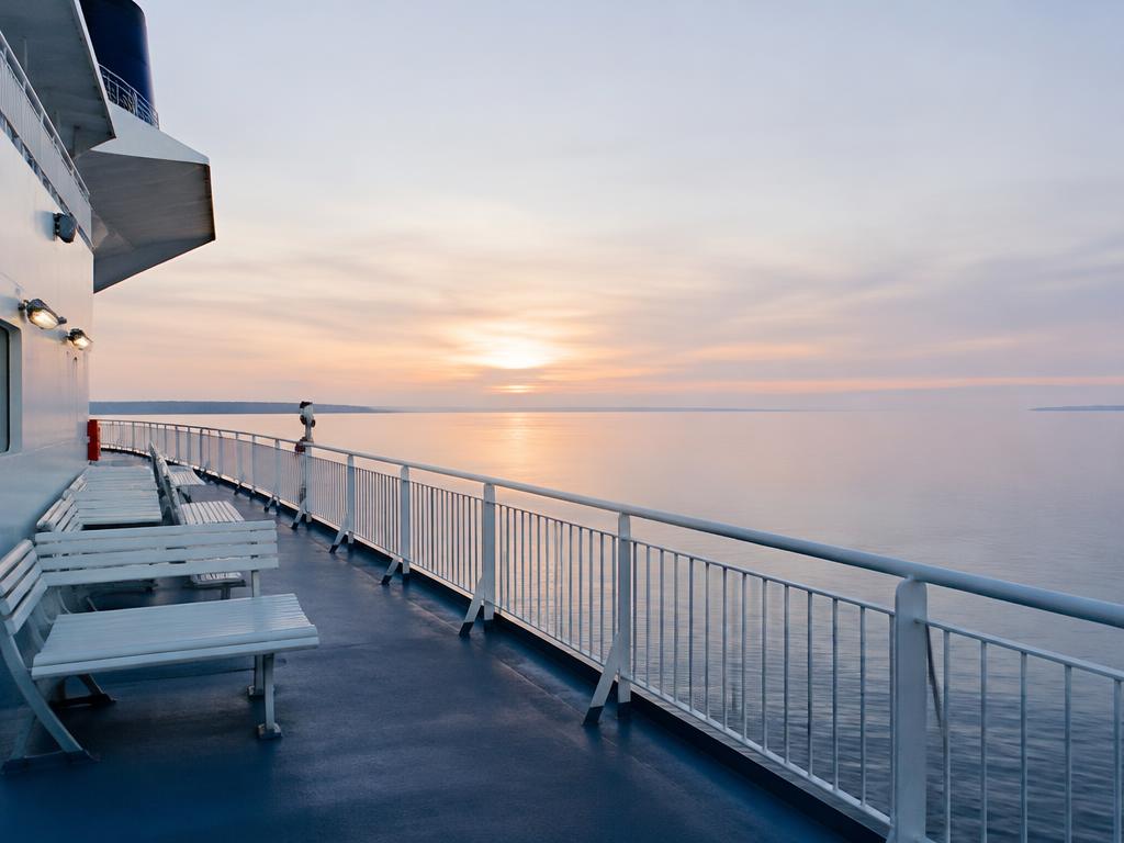 A quiet ferry deck at dawn